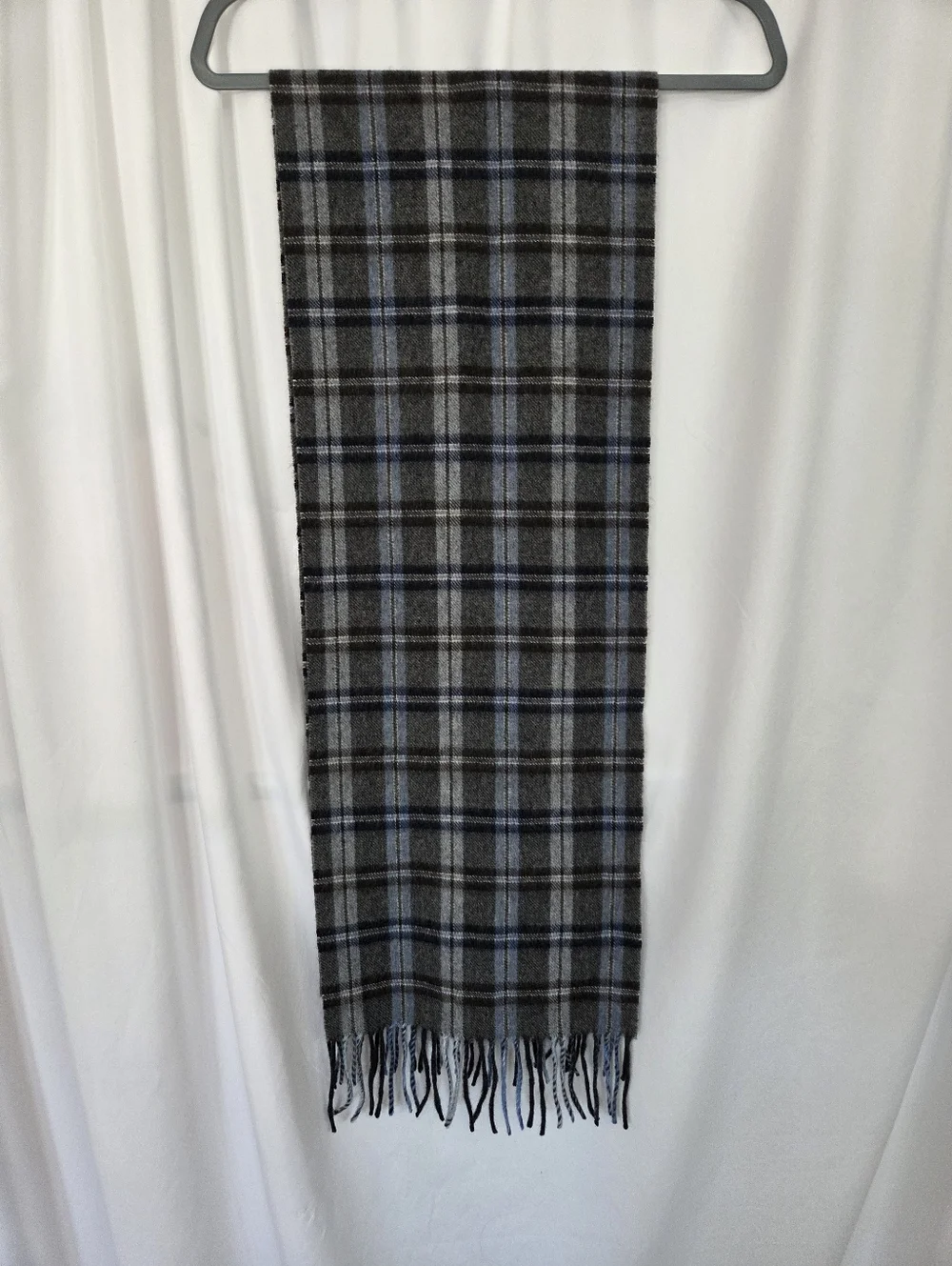 Club Room Gray/Blue Plaid Men's Cashere Scarf - Classic Winter